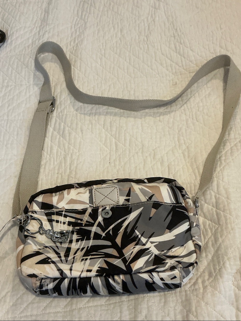 Kipling Leaf-Print Crossbody Bag - Beige, Black & Gray